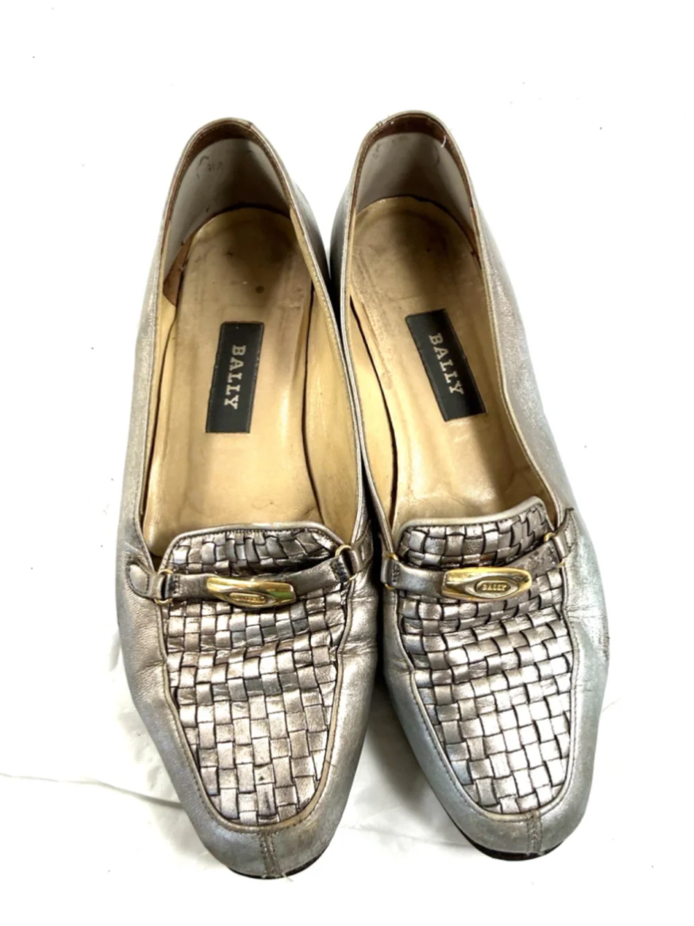 Bally Leather PEWTER Woven Classic Loafers Basketweave Vanessa SZ 6.5 C